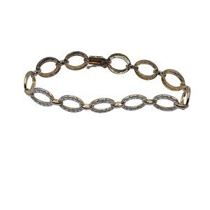 925 Gold Plated Oval Link Bracelet With Rhinestone Accents & Secure Clasp